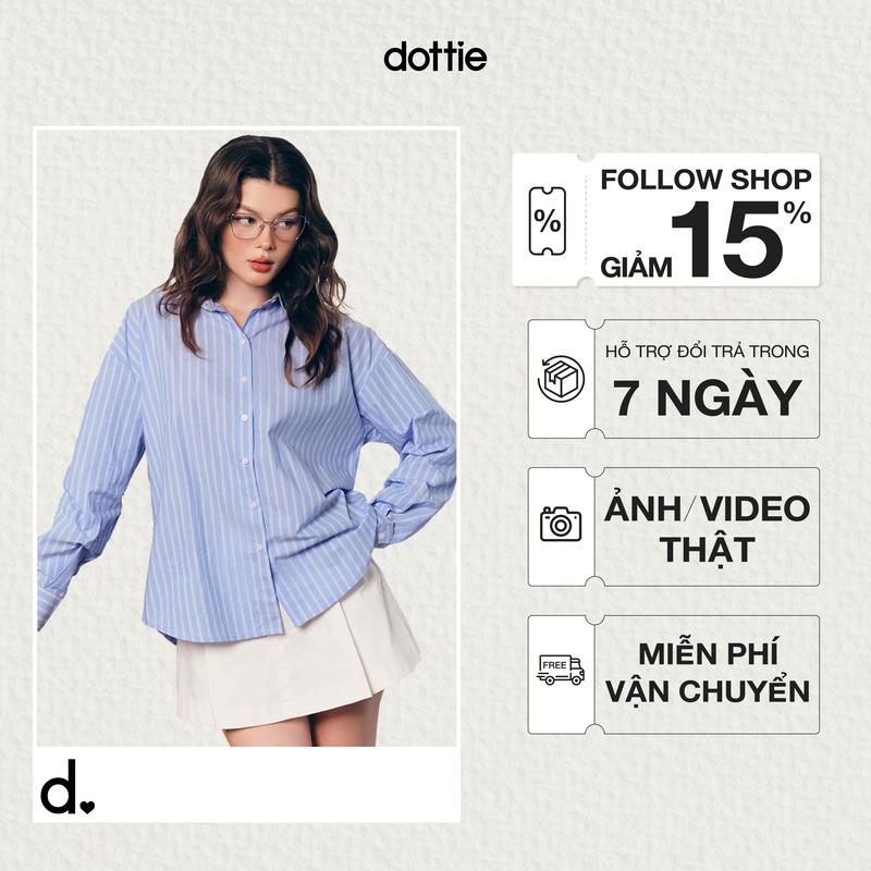  DOTTIE - Áo sơ mi phối măng sết - Xanh biển - T1084 