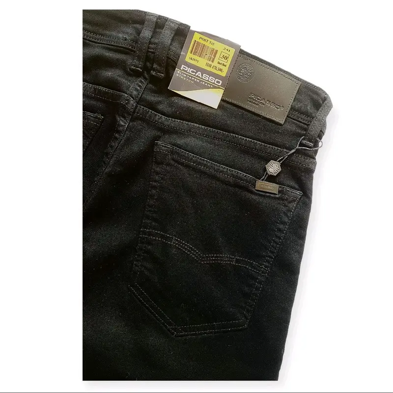 Picasso Denim - Celana Jeans Pria Straight Fit Jeans Stretch Deep Black Branded 4