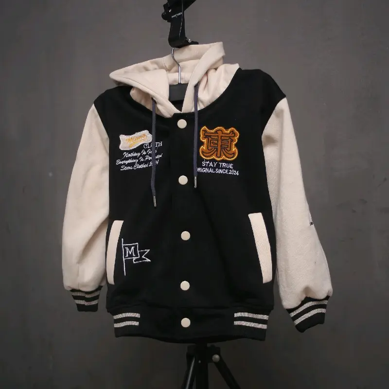 Jaket Sweater Hoodie Anak Varsity Baseball Full Bordil Vintage Usia 2-10tahun Bunda Anak-Anak Laki-Laki Perempuan Lengan Panjang 7