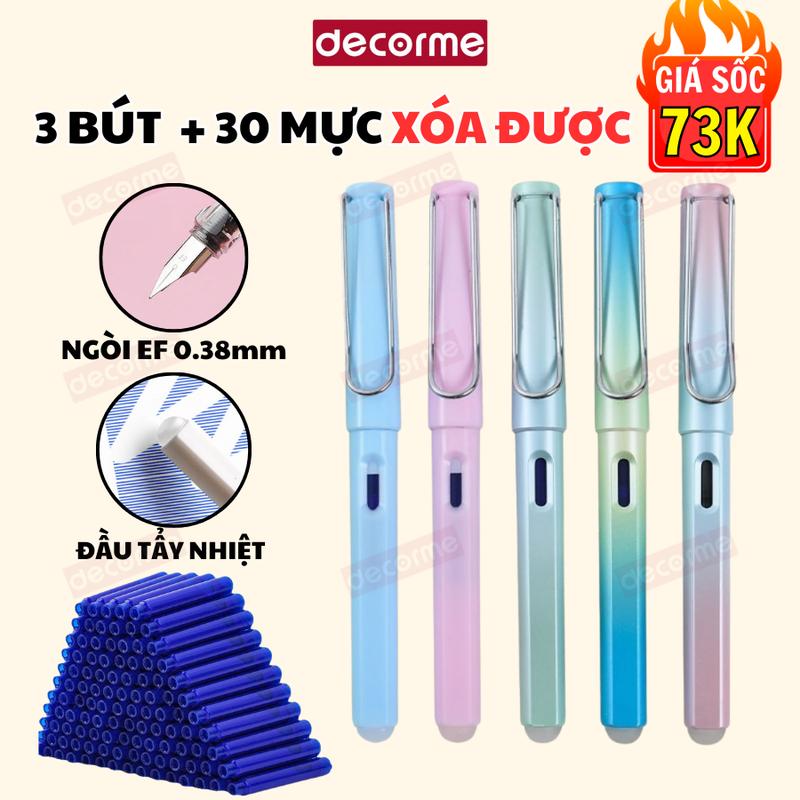 Bút máy xóa được vỏ loang ngòi EF 0.38mm Decorme Bút máy viết trơn mượt dùng ống mực và bơm mực, mực xanh đen bôi xóa được giúp vở luôn sạch đẹp