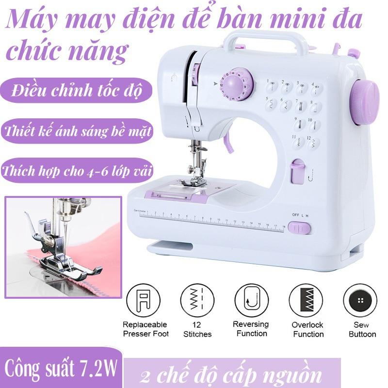 Máy may mini để bàn 12 kiểu may,Máy May Gia Đình Nhỏ Cầm Tay,Dụng may được vải thun kèm chân May Được Các Loại Vải