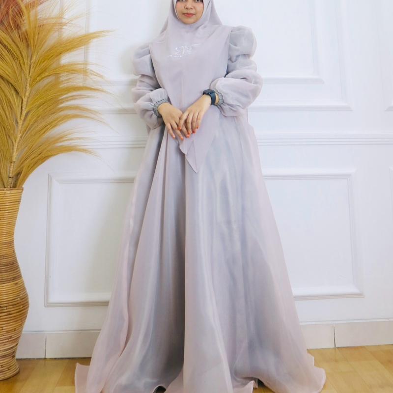 BELIFI  | Rumi Setelan Gamis Syari dengan Khimar Bahan Organza Kombinasi Cotton Madinah 5