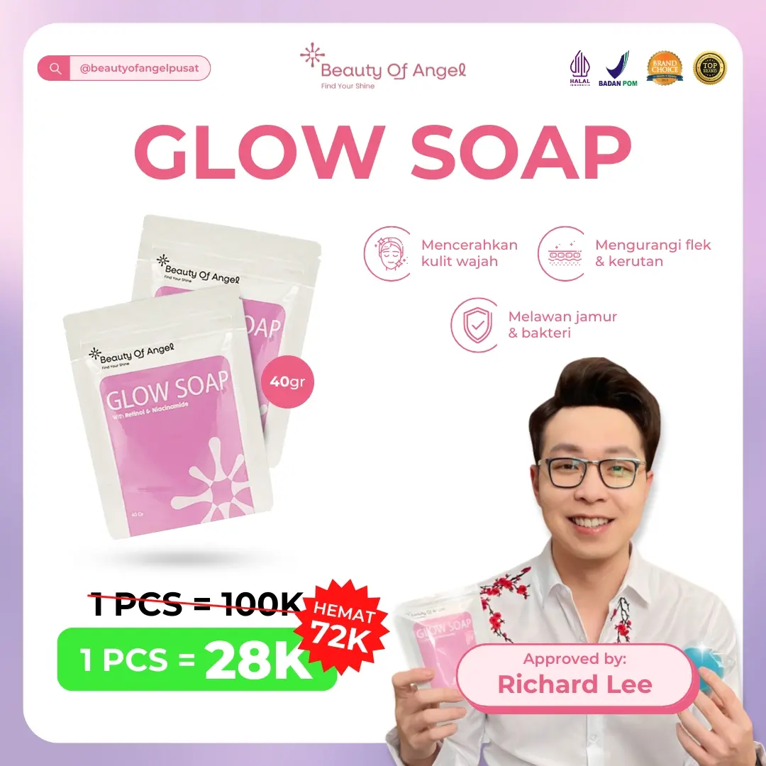 [1 PCS BISA COD] Beauty Of Angel Glow Soap Sabun Kecantikan Sabun Mandi Sabun Melembabkan Mencerahkan Memutihkan Pencerah Kulit BodyCare BPOM Glow Soap Dr Richard Lee Collagen BOA Halal Whitening Sabun Muka Tubuh Memudarkan Hitam Glutathione Wanita Kering