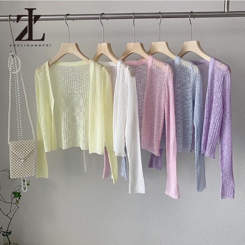 Áo khoác len nữ , áo khoác nữ cardigan dệt kim mỏng thoáng khí tay dài chống nắng dáng croptop 1 cúc phong cách Hàn quốc