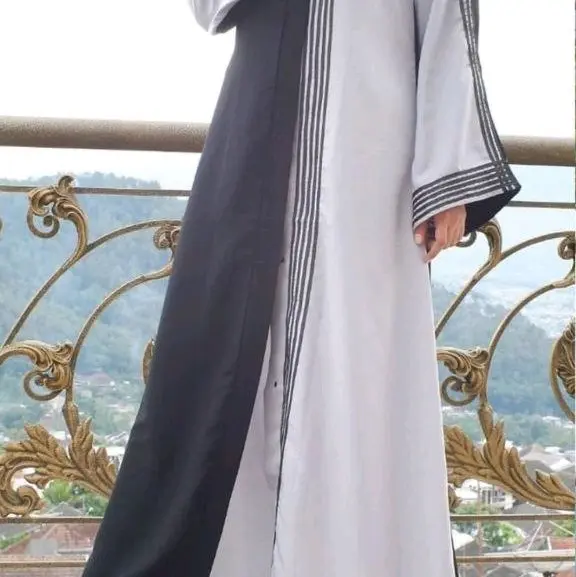 Abaya Outer Farwa gamis jetblack hitam kombinasi abu list putih dan hitam dress cantik Muslim 5
