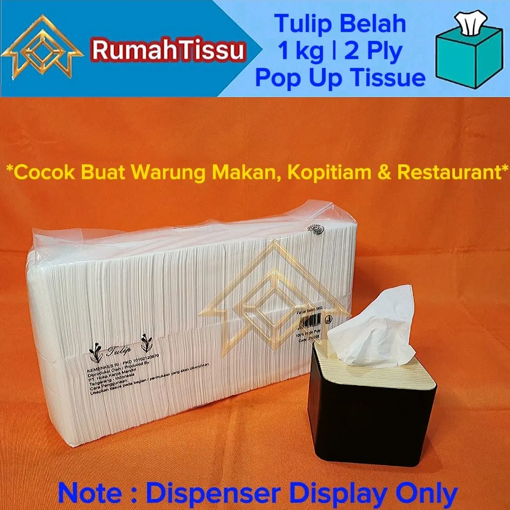 Tisu TULIP Belah / Pop Up Tissue 1 Kg 2 Ply Cocok Buat Warung Makan, Kopitiam, Restaurant