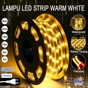 Lampu Led Strip Warm White 5M~40M PVC IP65 Waterproof/lampu selang/Lampu Hias Anti Air/Sudah Termasuk Soket