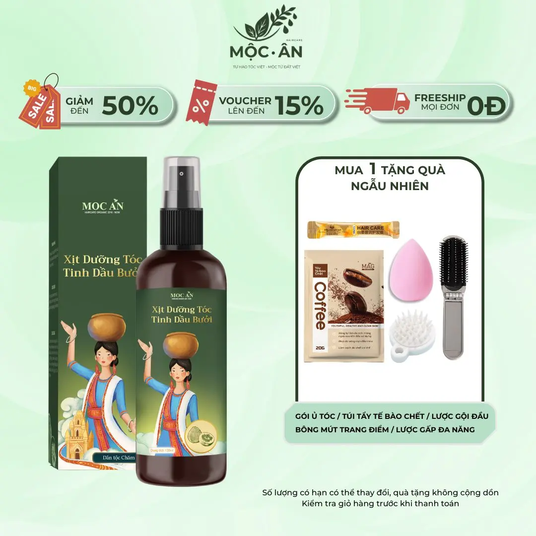 Xịt Tinh Dầu Vỏ Bưởi Da Xanh 18 Loại Mộc Ân Haircare 120ml Hỗ Trợ Giảm Rụng, Mọc Tóc Chăm Sóc Tóc