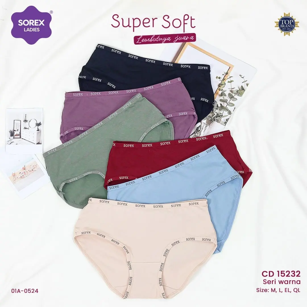 Sorex 15232 CD Celana Dalam Wanita Super Soft Midi Panty Nyaman Dewasa Katun Midi Cantik Remaja Pendek Boxer Hight Basic Lembut Motif