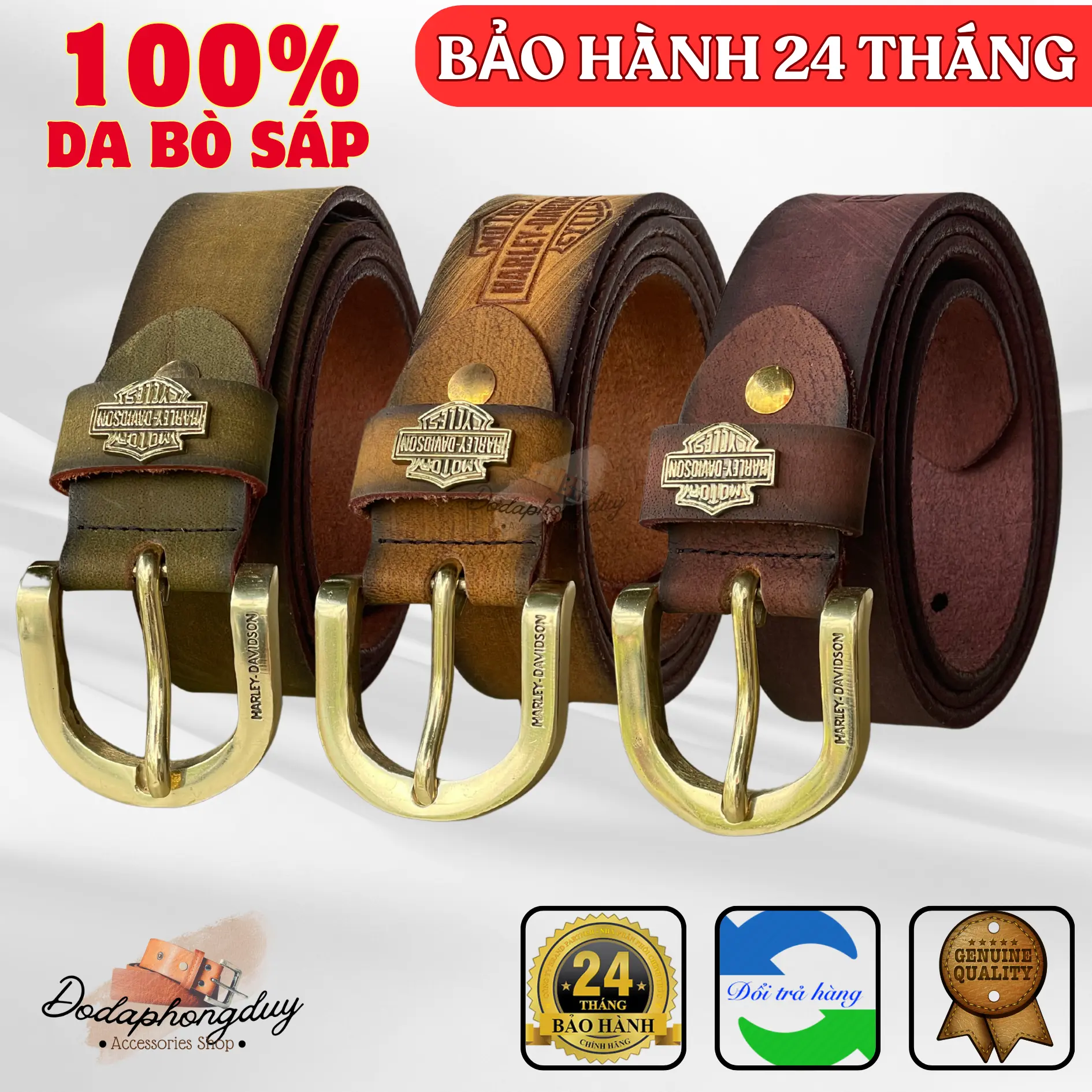 Thắt Lưng Da Bò Sáp Nhập Khẩu Đầu Đồng Đúc Nguyên Khối - Bảo Hành 24 Tháng