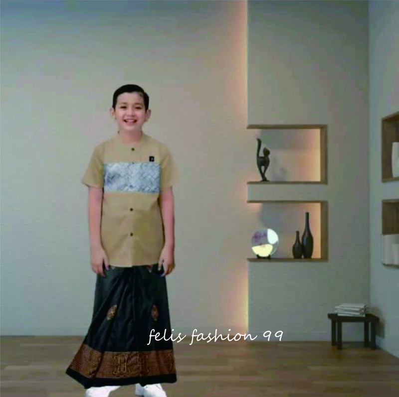 Felis fashion 99 - Setelan sarung dan baju koko anak laki-lakipaket lengkap sarung dan baju koko anak laki-laki Katun Muslim 3