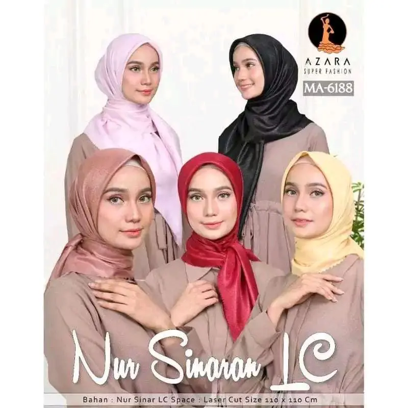 Hijab Jilbab kerudung segi empat nur sinar logo azara | hijab glowing gliter mengkilap elegan murah buat kondangan