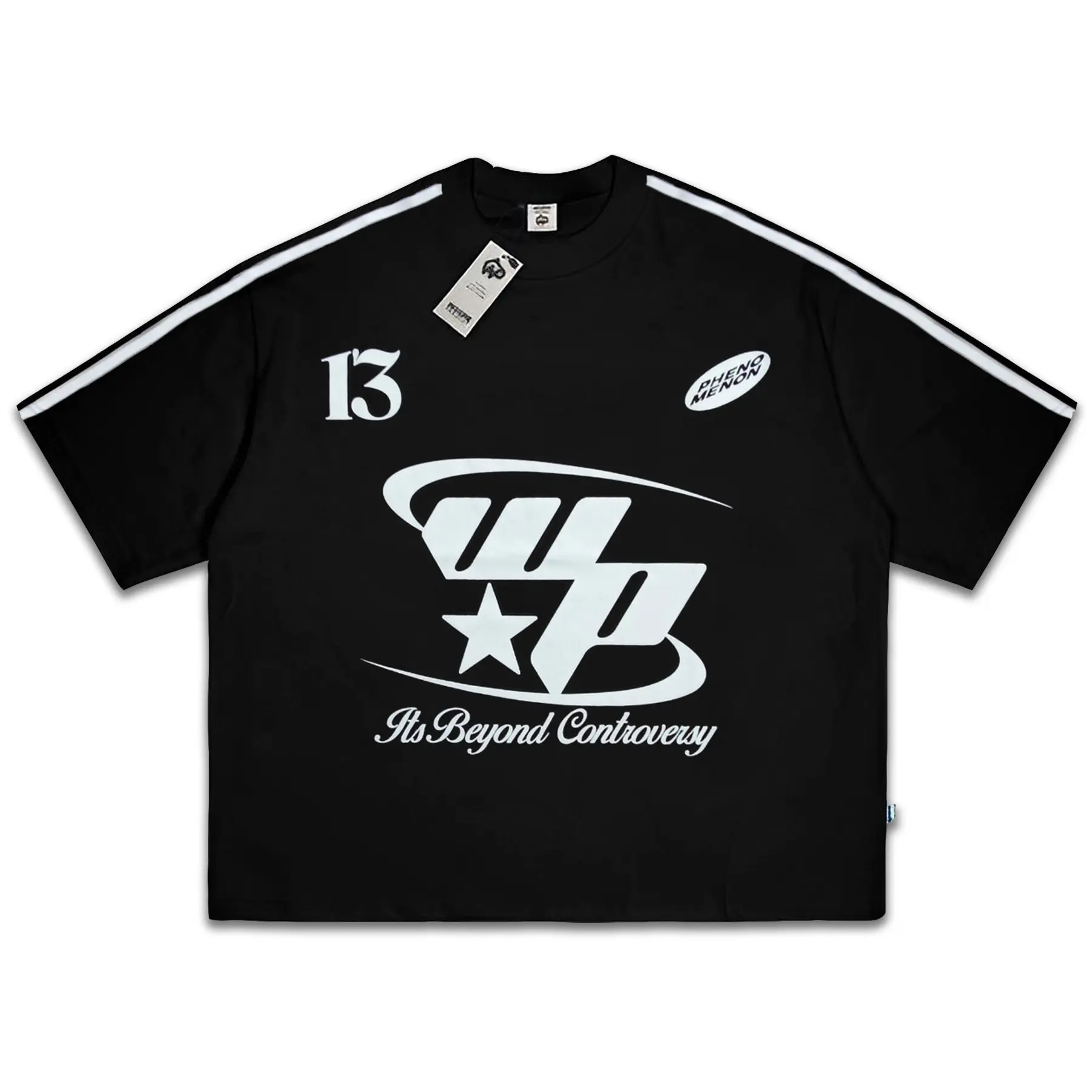 Boxy Fit Crop T-shirt Oversize Pria Dewasa Woopie Project Hitam Stripe Katun 20s 200gsm Lembut | Atasan Kaos Skena Oblong Santai Motif Keren Baju Distro Cowok Lengan Pendek