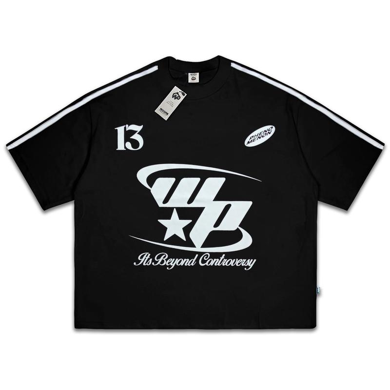 Boxy Fit Crop T-shirt Oversize Pria Dewasa Woopie Project Hitam Stripe Katun 20s 200gsm Lembut | Atasan Kaos Skena Oblong Santai Motif Keren Baju Distro Cowok Lengan Pendek 1
