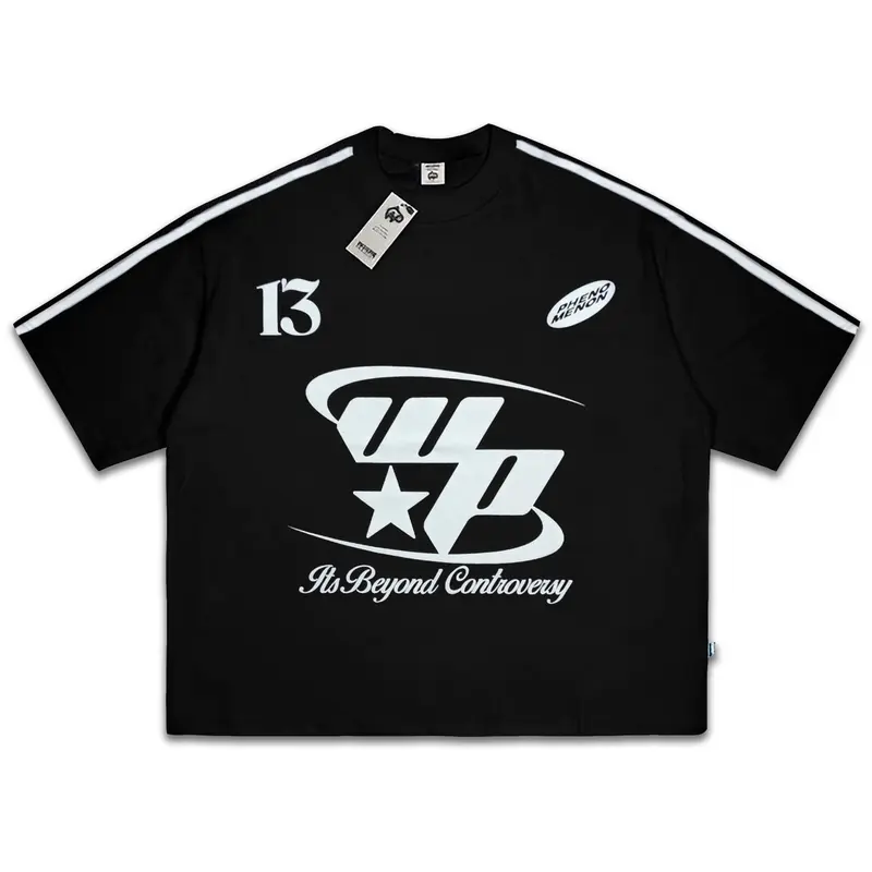 Boxy Fit Crop T-shirt Oversize Pria Dewasa Woopie Project Hitam Stripe Katun 20s 200gsm Lembut | Atasan Kaos Skena Oblong Santai Motif Keren Baju Distro Cowok Lengan Pendek 0