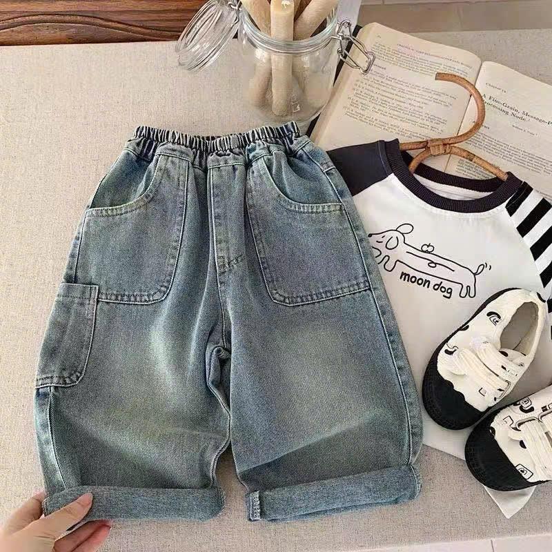 Quần jean bò bé gái bé trai dáng dài ống rộng cạp chun mùa thu đông bé từ 9kg-30kg QD4 Ttom kids