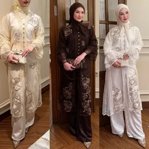 Blash | Calista OneSet Malaya One Set Panjang Full Tule Pacth Bordir Gaun Muslimah Elegan Detail Bordir Cantik dengan Warna Soft＆Warna Cantik