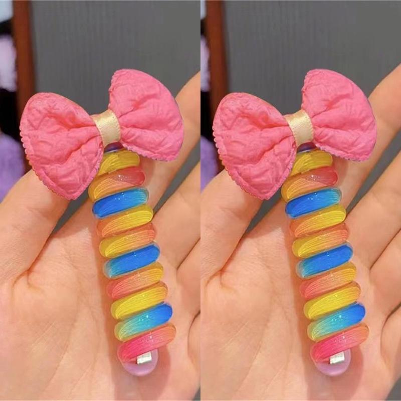 Dây Buộc Tóc Cho Trẻ Em, 2 Cái, Dễ Thương, Nhiều Màu Sắc, Đường Dây Điện Thoại, Dây Buộc Tóc Cho Bé Gái, Hoa Hoạt Hình, Co Giãn, Tóc Đuôi Ngựa Đôi, Dây Buộc Tóc Xoăn 7