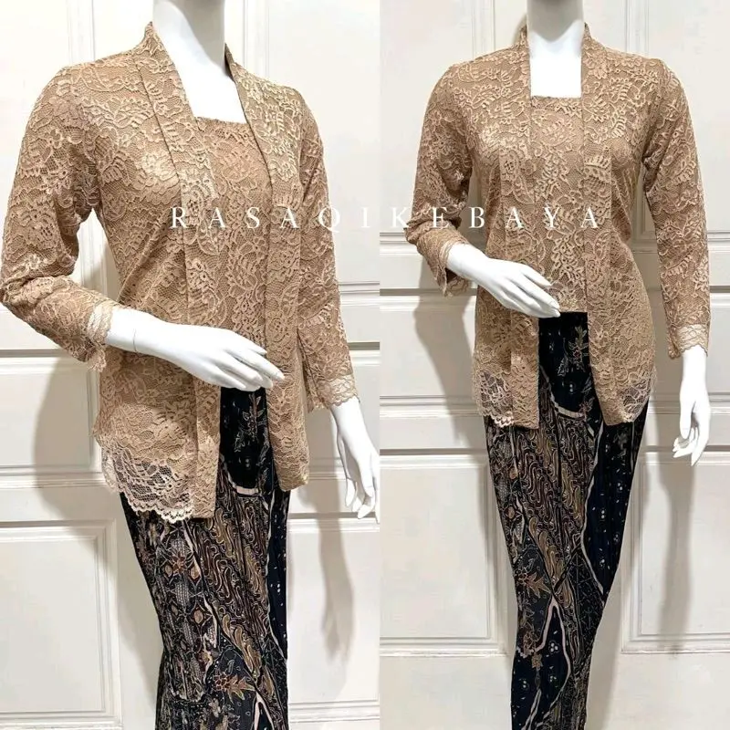 Set Kebaya Kutubaru Brokat/Kutubaru Floy Kartini Panjang Dress Wanita Baju Kondangan Remaja - Dewasa, Pesta, Setelan, Atasan, Katun Tunik Wisuda Hitam Bawahan Semi Silk 7