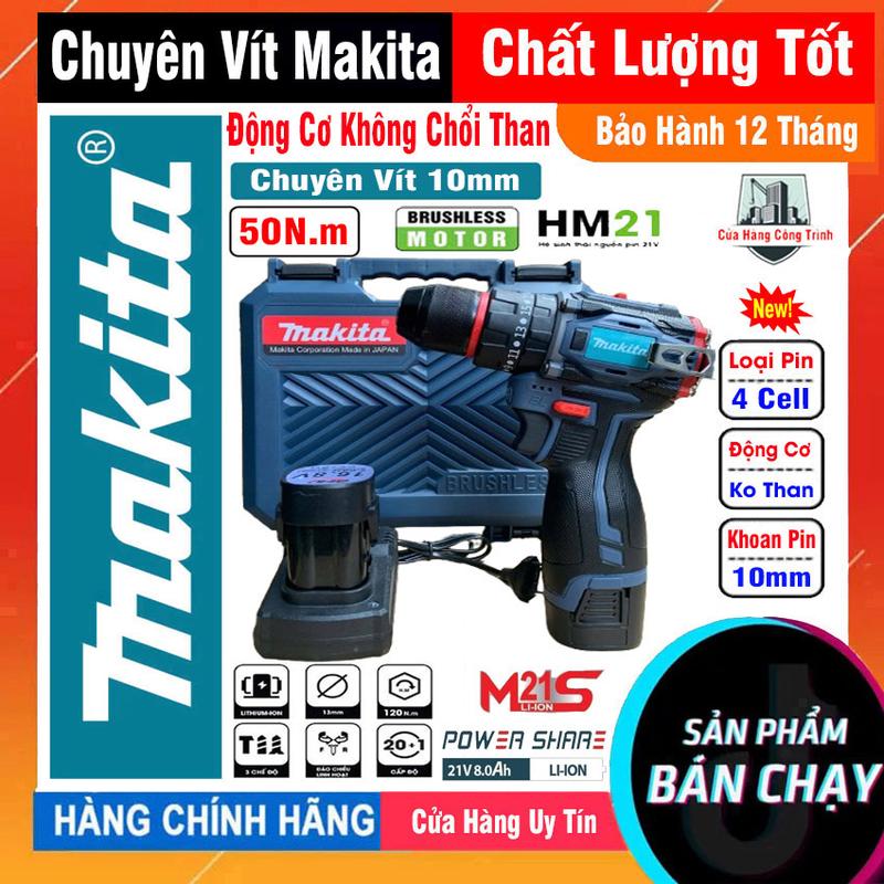  Máy Khoan Pin Makita 50N.m Pin 4 Cell Loại 16.8V KHÔNG CHỔI THAN 10mm Khoan Tường khoan búa bắn vít mạnh mẽ bảo hành 12 tháng 