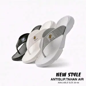 Sandal Jepit Pria Anti Slip Ringan Tahan Air 39 - 44 Sendal  Hitam Putih Slipperind Flow