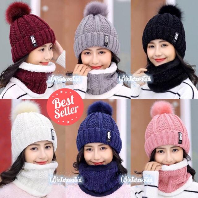 Beanie hat dan Neck warmer 1 set Bianca wanita anak cewek topi winter kupluk hangat tebal musim dingin 0