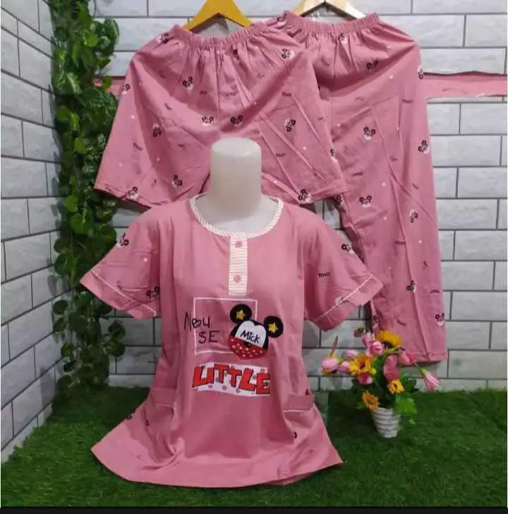 Setelan Tidur 3 in 1 Wanita BiO - Baju Satu Dua Celana Pendek dan Panjang - Nyaman, Santai