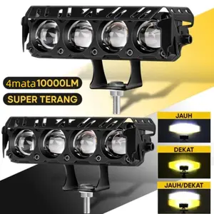 Lampu Tembak Laser SQL 4 Mata 20000LX Tahan Air 2 Mode High Low untuk Motor Mobil Truck Kabel 24W DC 12-80V LED CSP Dual Color