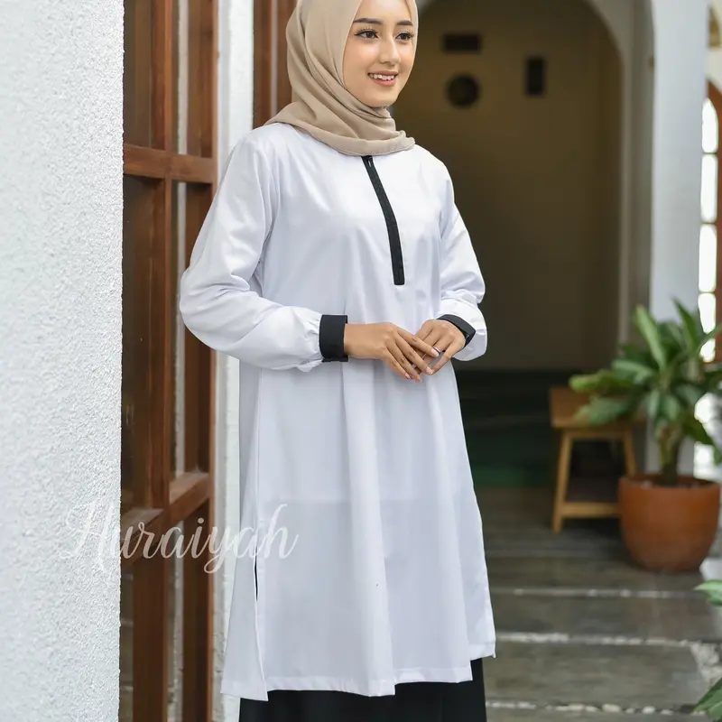 Ss syakira SETELAN ROK MODEL KURUNG MELAYU toyobo HURAIYAH /Hitam Putih Polos Kombinasi Ujian Kuliah atasan tunik rok karet busui wudhu freindly PNS ASN Sipil guru dinas pegawai kerja sekolah mengajar 4