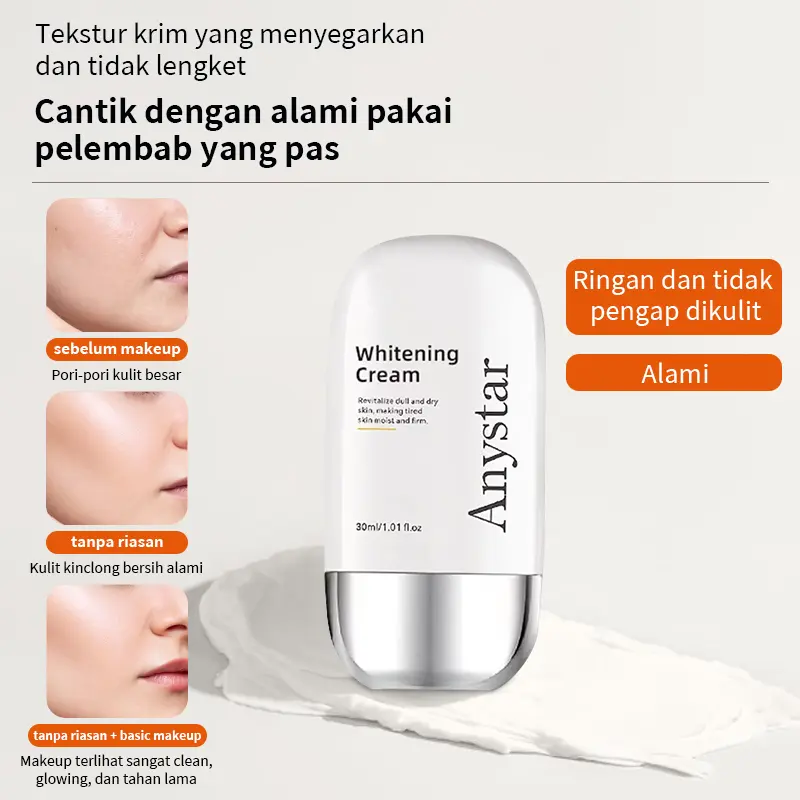 (Korea BPOM-COD) Anystar Skin Fit Tone up cream 30ml|Primer cream Invisible pore |Whitening and Mositurizing |Waterproof Foundation |Makeup Base All Day |Natural skin tone 3