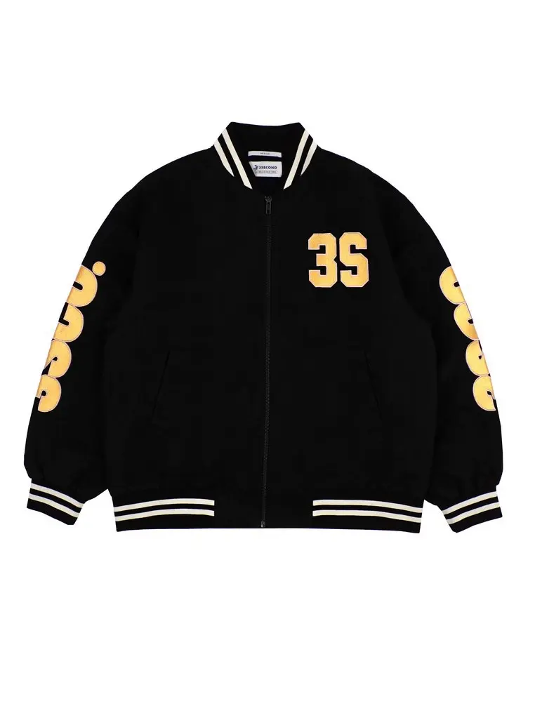 3Second Varsity Jacket Black H070423 Gold Jaket