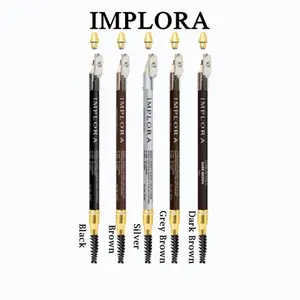 Implora Pensil Alis 3 in 1 Waterproof BPOM Tahan Air dengan Rautan dan Kuas Lembut Varian Hitam Coklat Silver Grey Brown Dark Brown sifat alis Pencil Eyebrow