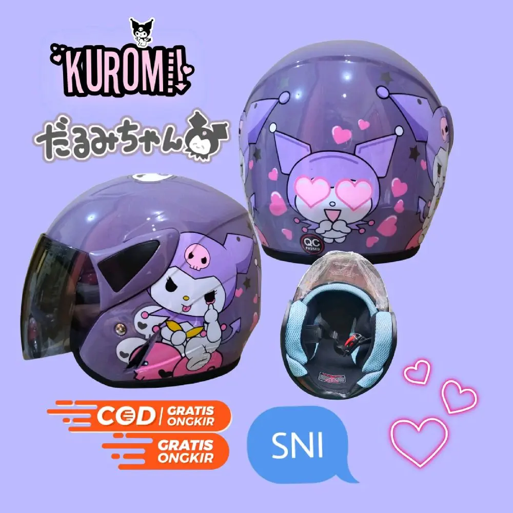 Helm Anak Karakter Cewek Viral Sni, Kuromi, Labubu, Melody, Cinamorol usia 3,4,5,6,7 Thn