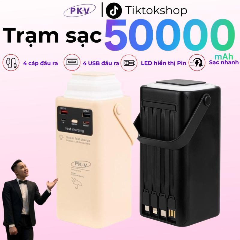 (VBBxPK-V)TRẠM SẠC dự phòng 50000mAh DUNG LƯỢNG CAO,Pin năng lượng di động Hỗ trợ sạc nhanh lên tới 22,5W, 4 đầu ra Tích hợp 2 CỔNG SẠC RỜI  Sạc Pin có đèn cho tất cả các dòng điện thoại Led