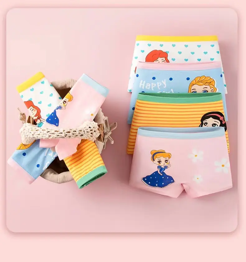 4 pieces of pure cotton children's underwear, girls' boxer shorts, breathable little girls' boxer shorts, students' underwear, baby