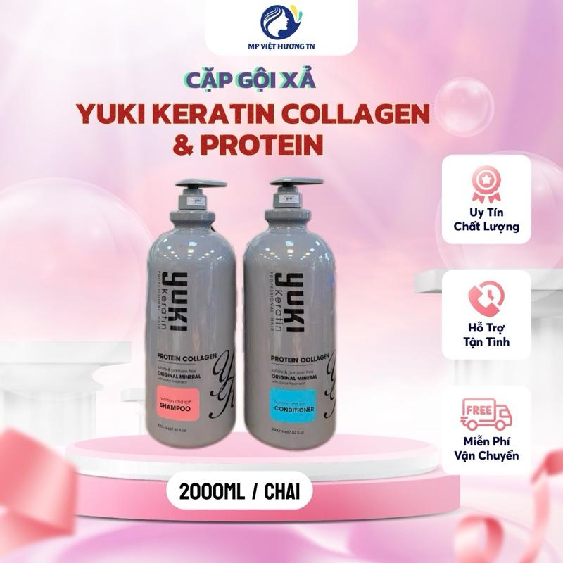 (Chai 2000ml) Cặp dầu Yuki Keratin Protein Collagen chăm sóc tóc, phục hồi hư tổn, hương thơm dịu ngọt - Hàng chính hãng Gội Đầu Nữ Women Chăm Sóc Tóc Trà daucap