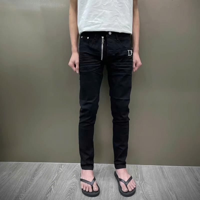 quần Jeans nam đen trơn khóa lệch đê - 2 bạc đính đùi có bốn cúc
