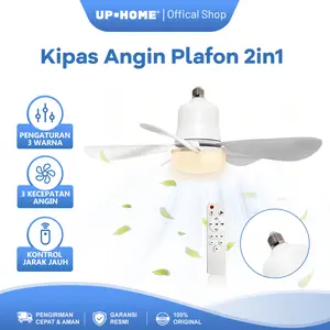 UPHOME Kipas Angin Plafon 2in1 dengan Lampu LED E27 30W Multifungsi Remote Control 3 Kecepatan Angin & Perlindungan Darurat