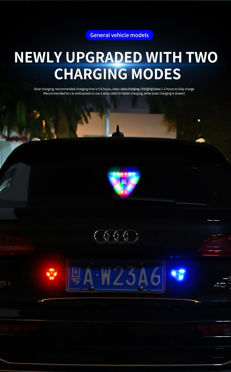 Product Introduction of 1pc RGB Car Fake Security Light Solar Powered Simulated Dummy Alarm Wireless Warning Anti Theft Caution Lamp LED Flashing Imitation 13