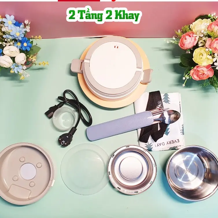 Hộp Cơm cắm điện CAO CẤP Hâm và Nấu cơm Inox 3 Tầng, Hộp cơm cắm điện Làm Nóng Siêu Tốc model HC1 Tặng Full đồ 7