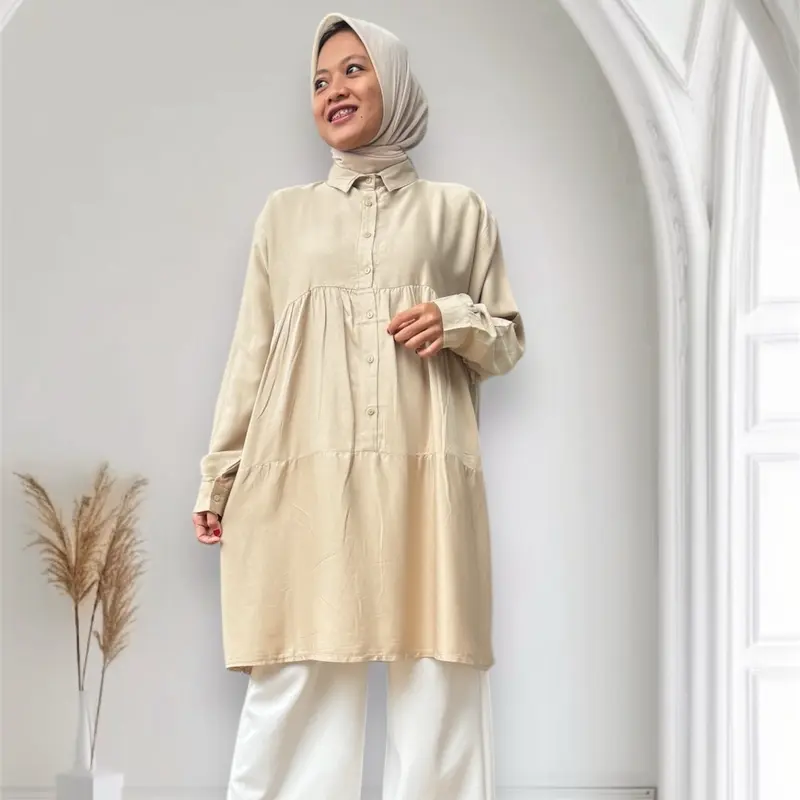 Tunik Alya Rempel Rayon Twill Lembut dengan Kancing Aktif 2