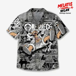 MELATIS WEAR Kemeja One Piece Manga Panel Luffy Gear 5 Abu Hitam – Kemeja Unisex Anime Premium MW-85