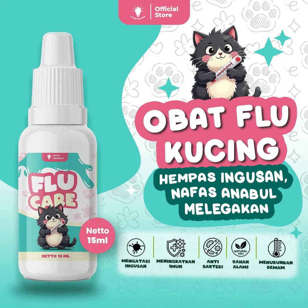 Clever Solutions - Flu Care 15ml, Obat Flu Kucing, Mengatasi Flu, Demam, Ingusan, dan Anti Bakteri