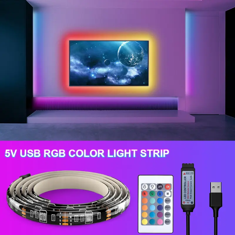 5050 5V Lampu Strip LED  USB / PowerBank RGB 1m/2m/3m/5m Plus Remote CCTV LAMPU RGB