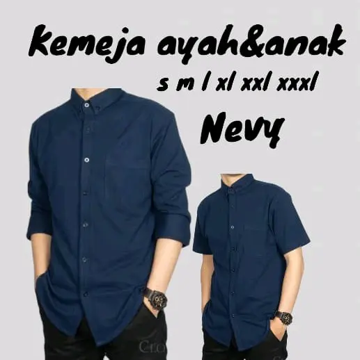 kemeja polos couple ayah dan anak laki laki warna nevy lengan pendek dan panjang dewasa katun keluarga Baju
