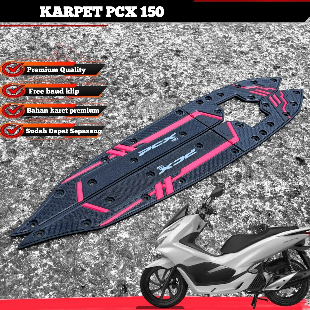 BOSW Pijakan Kaki Pcx 150 Aksesoris Karpet Motor Matic Bahan Karet