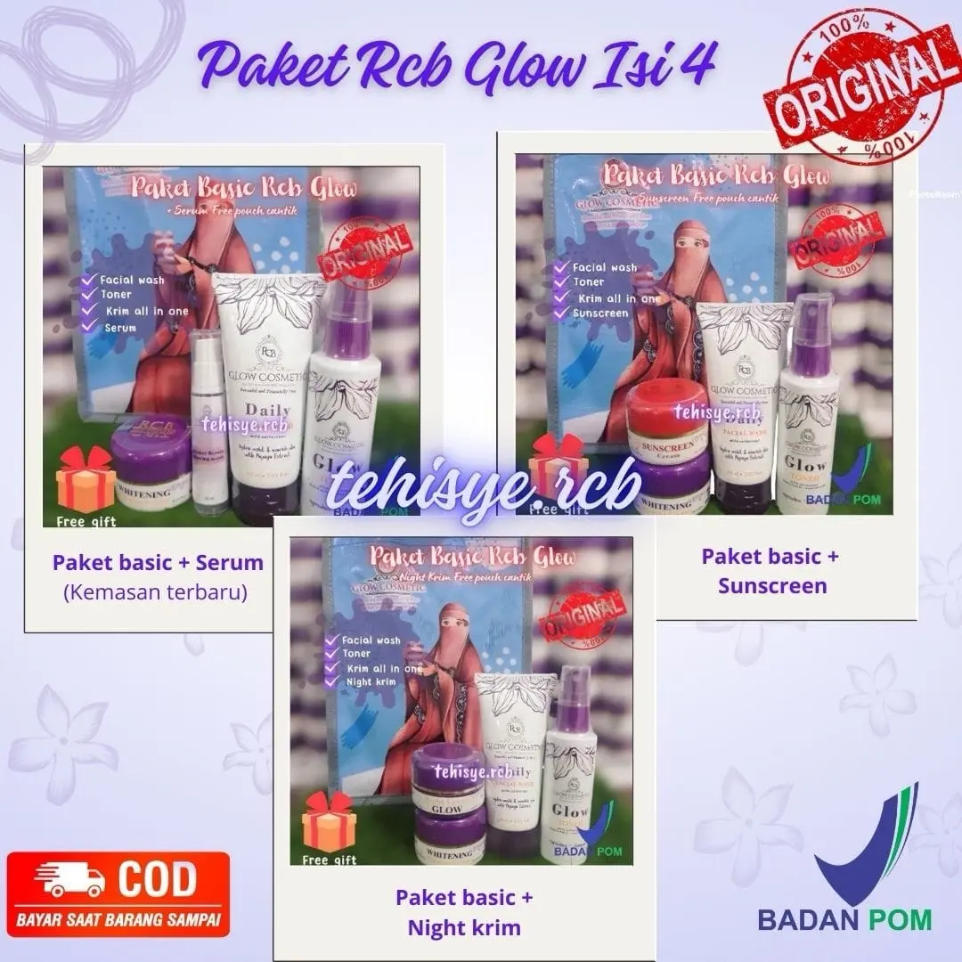 Paket Rcb Glow isi 4 item Free Pouch Bpom Original  Perawatan Wajah Pria Wanita