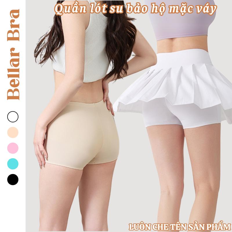 Quần mặc váy đúc su trơn BellarBra, quần lót đùi không lộ viền - Quần bảo hộ mặc váy đúc su Bellar bra  Nữ Màu Đen, Trắng, Hồng, Xanh, Da Women Tua Rua boxer nữ V8205