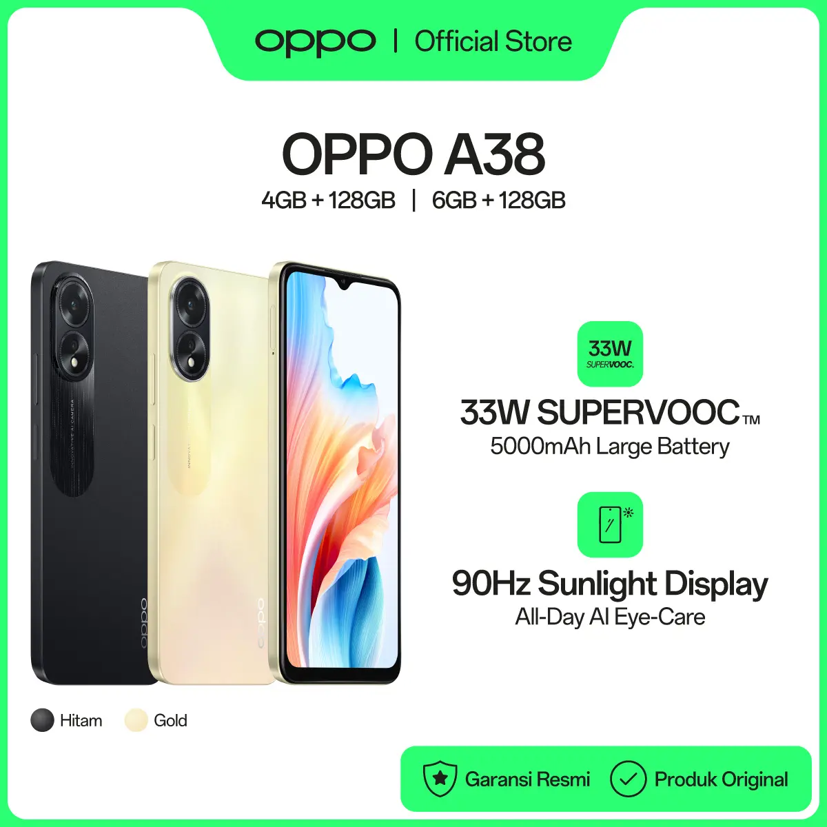 OPPO A38 [5000mAh SUPERVOOC 33W, 90Hz Sunlight DIsplay, 50MP AI Camera] Garansi Resmi