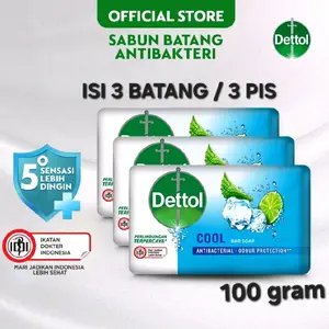 Dettol Sabun Batang Anti Bakteri Cool 100 g ISI 3 BATANG Sensasi 5 Derajat Lebih Dingin untuk Perlindungan Terpercaya